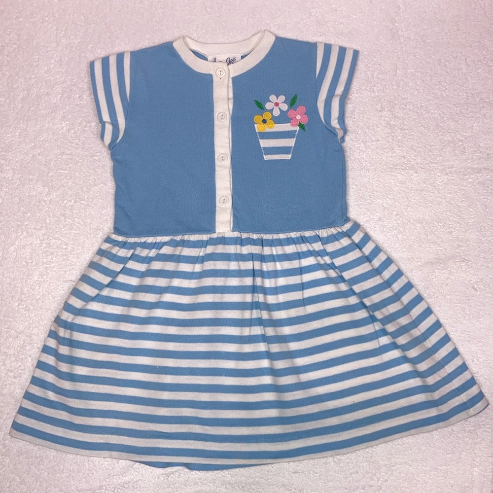 Vintage Sylvia white jersey striped floral summer dress size 6x